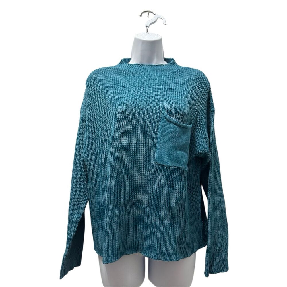 Prinbara Women's Mock Neck Oversized Teal Knit Sweater Size S